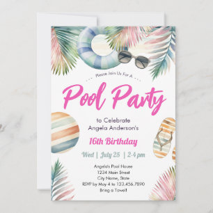 Sweet Sixteen Geburtstag Poolparty Einladung