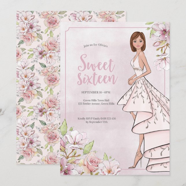 Sweet sixteen Glamor Girl Birthday Invitation (Devant / Derrière)