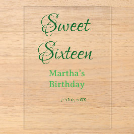 Sweet Sixteen green name date calligraphy boho ret Acryleinladungen