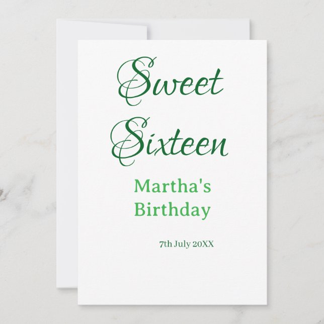 Sweet Sixteen green name date calligraphy boho ret Einladung (Vorderseite)