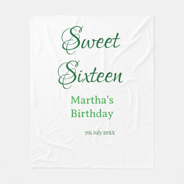 Sweet Sixteen green name date calligraphy boho ret Fleecedecke (Vorderseite)
