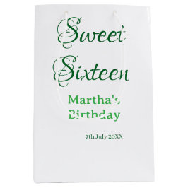 Sweet Sixteen green name date calligraphy boho ret Mittlere Geschenktüte