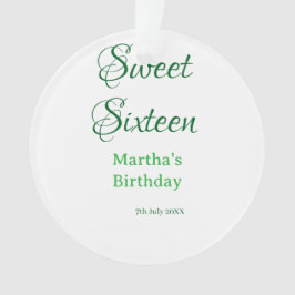 Sweet Sixteen green name date calligraphy boho ret Ornament