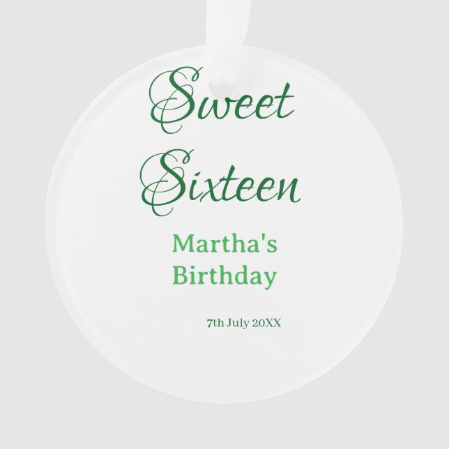 Sweet Sixteen green name date calligraphy boho ret Ornament (Vorderseite)