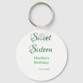 Sweet Sixteen green name date calligraphy boho ret Schlüsselanhänger