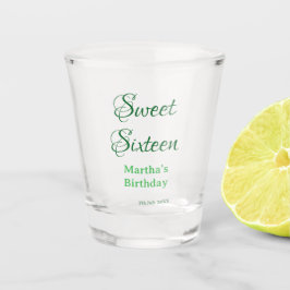 Sweet Sixteen green name date calligraphy boho ret Schnapsglas