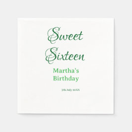 Sweet Sixteen green name date calligraphy boho ret Serviette