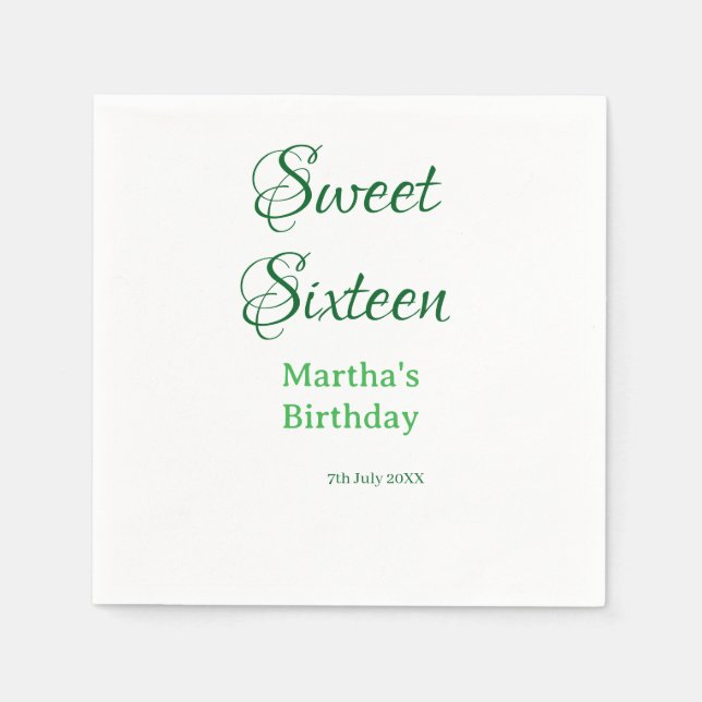 Sweet Sixteen green name date calligraphy boho ret Serviette (Vorderseite)