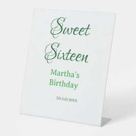 Sweet Sixteen green name date calligraphy boho ret Sockelschild