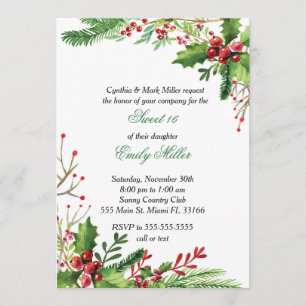 Sweet sixteen Invitation Aquarelle botanique