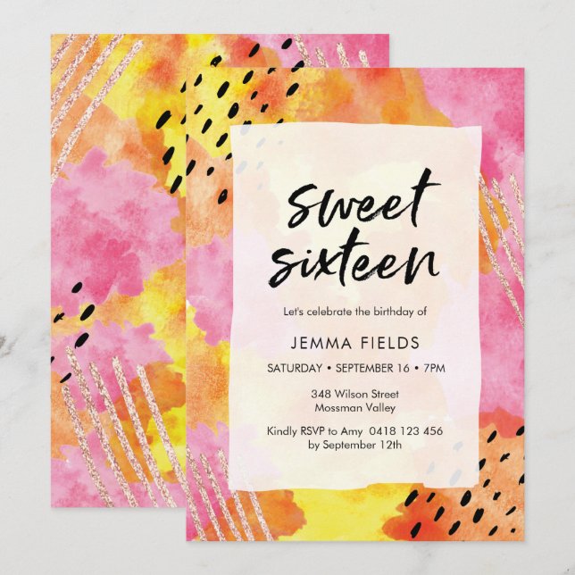 Sweet sixteen Invitation d'anniversaire | abstrait (Devant / Derrière)