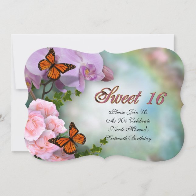 Sweet sixteen Invitation Orchidées et papillons (Devant)
