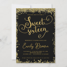 Sweet sixteen Invitation parties scintillant noir 