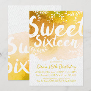 Sweet sixteen, Invitations d'aquarelle jaune