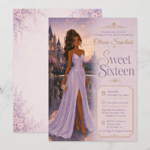 Sweet Sixteen Lavendel-Schloss Einladung