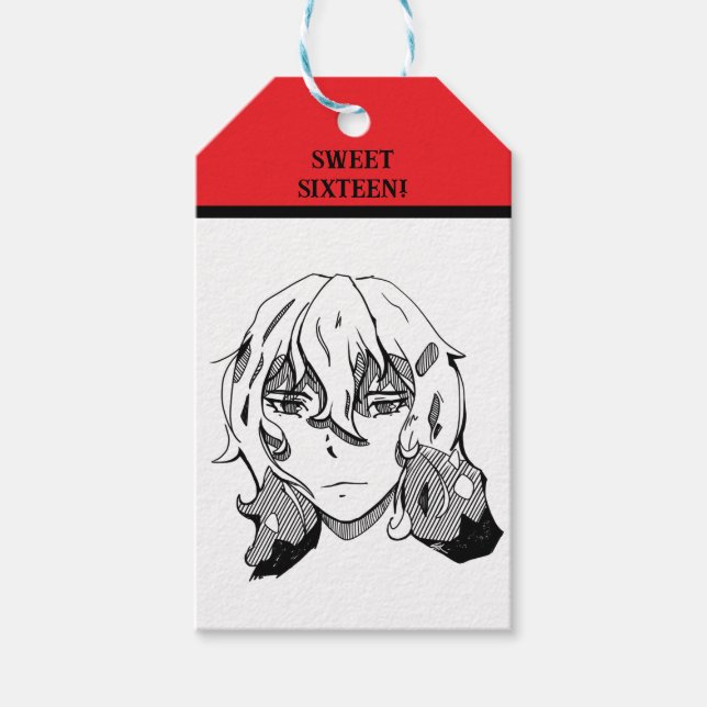 Sweet Sixteen Lineart Geschenkanhänger (Vorderseite)
