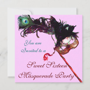 SWEET SIXTEEN MASKENBALL ,Pink Ice Metallic Einladung