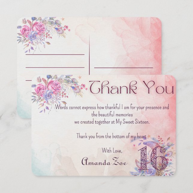 Sweet sixteen Merci Note (Devant / Derrière)