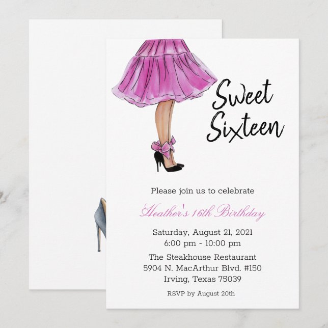 Sweet sixteen Mode Anniversaire Invitation (Devant / Derrière)
