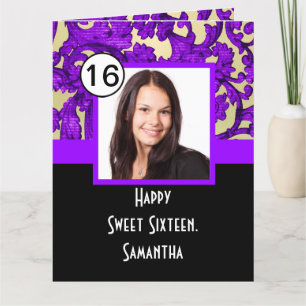 Sweet sixteen modèle photo pourpre damassé