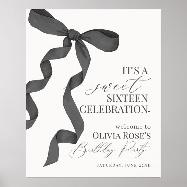 Sweet sixteen noir Bow Affiche de bienvenue d'anni (Devant)