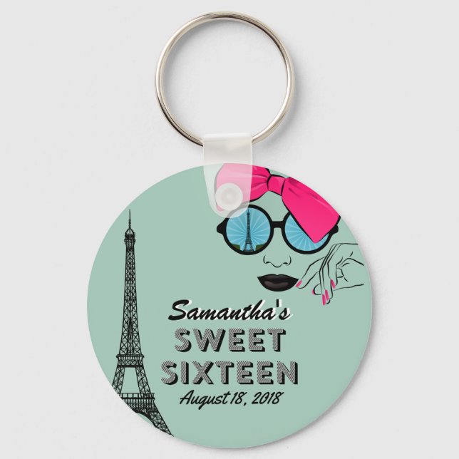 Sweet Sixteen Paris Birthday Button Keychain Schlüsselanhänger (Vorderseite)