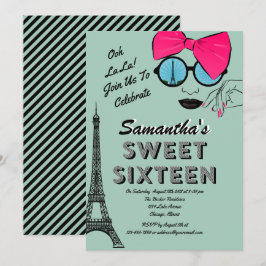 Sweet sixteen Paris Thème Anniversaire Carte d'inv