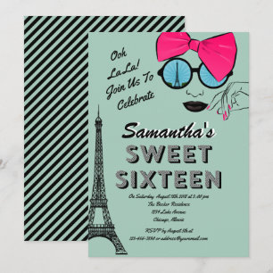 Sweet sixteen Paris Thème Birthday Invitation Card