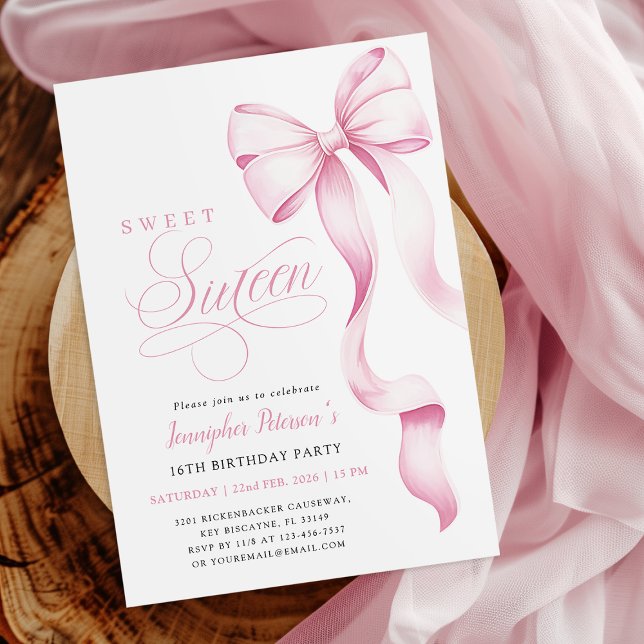 Sweet Sixteen Pink Bow Invitation (Créateur téléchargé)