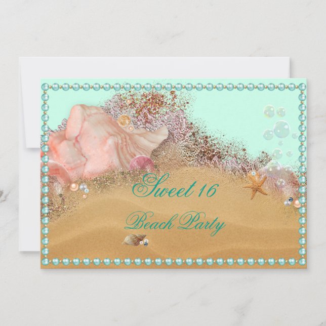 Sweet sixteen, Plage, Perles, Invitation personnal (Devant)