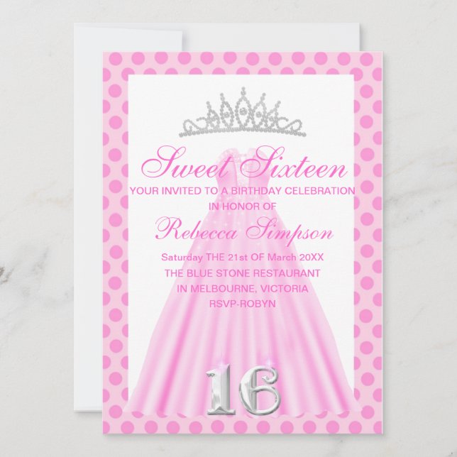 Sweet sixteen robe rose bébé Invitation d'annivers (Devant)