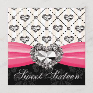 Sweet sixteen rose-chaud Diamond Heart Invitations