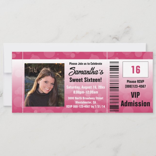 Sweet sixteen rose chaud Invitation de billet (Devant)