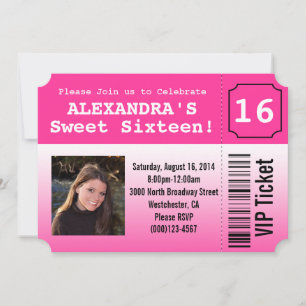 Sweet sixteen rose chaud Invitation de billet