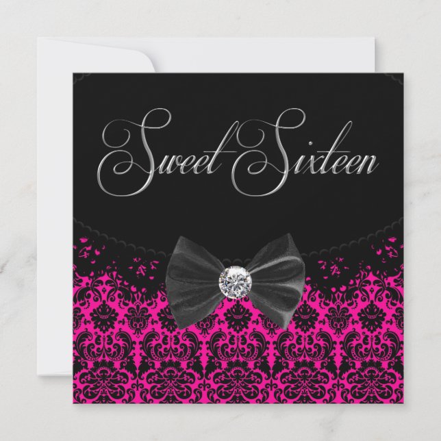 Sweet sixteen rose chaud Invitation de fête d'anni (Devant)