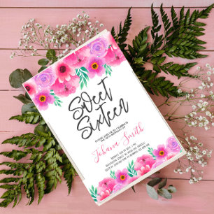 Sweet sixteen rose floral Invitation d'anniversair