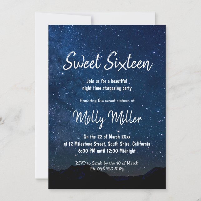 Sweet sixteen Starry night Invitation (Devant)