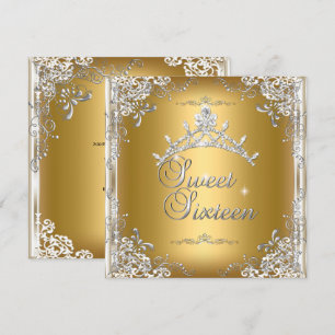 Sweet Sixteen Sweet 16 Gold Weiß Silber Tiara Einladung