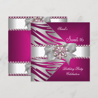 Sweet Sixteen Sweet 16 Pink Zebra White Pink Pearl Einladung