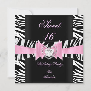Sweet Sixteen Sweet 16 Rosa Schwarz Weiß Zebra Einladung