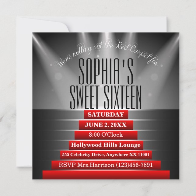 Sweet sixteen Tapis Rouge Invitation de fête d'ann (Devant)