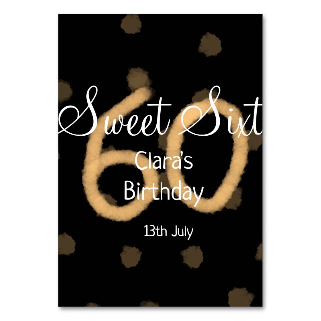 Sweet Sixty hinzufügen Name Datum Geburtstag gelbe Tischnummer (Vorderseite)