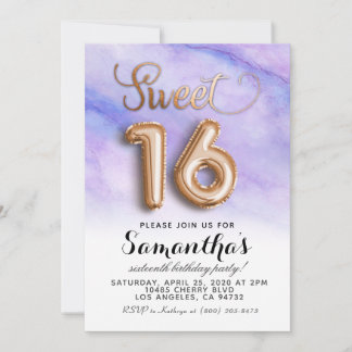 Sweet Sixzehnt Geburtstag Gold Marmor Einladung
