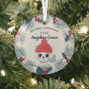 Sweet Skaten Cat Baby's 1. Weihnachten Ornament Aus Glas