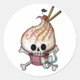 Sweet Skull Cupcake Runder Aufkleber