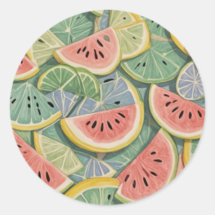 Sweet Slice: Pastel Abstrakt Watermelon Runder Aufkleber