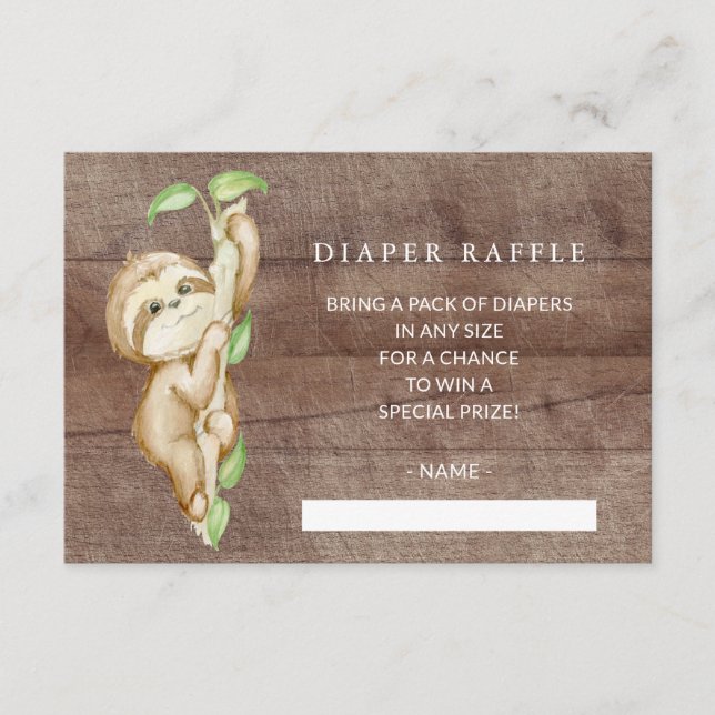 Sweet Sloth Baby Dusche Windeln Raffle Ticket Begleitkarte (Vorderseite)