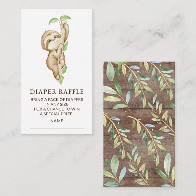 Sweet Sloth Baby Dusche Windeln Raffle Ticket Begleitkarte (Vorne/Hinten)