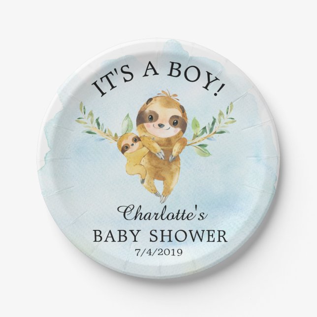 Sweet Sloth Baby Shower 7" Platten Pappteller (Vorderseite)
