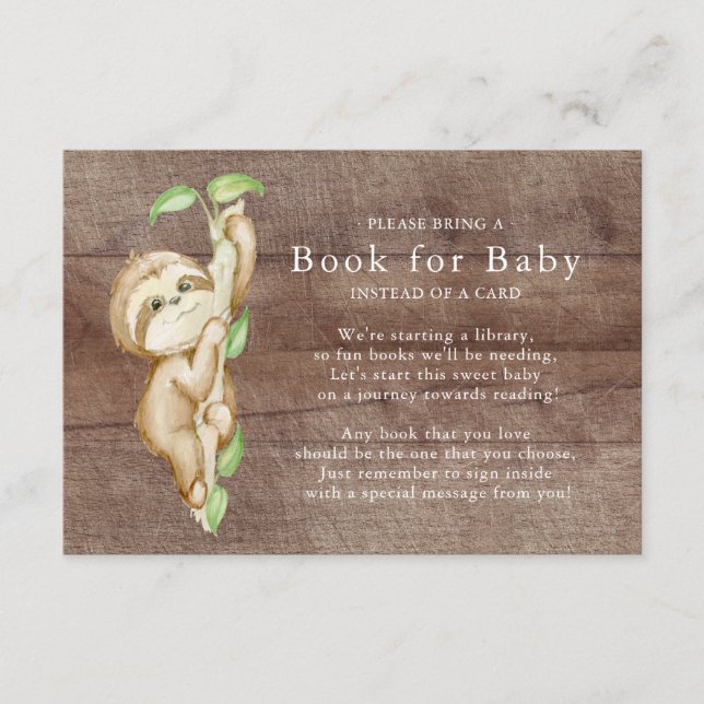 Sweet Sloth Baby Shower Book for Baby Card Begleitkarte (Vorderseite)